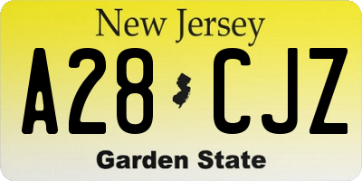 NJ license plate A28CJZ