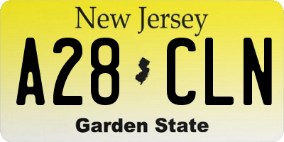 NJ license plate A28CLN