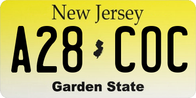 NJ license plate A28COC