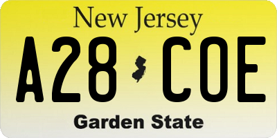 NJ license plate A28COE