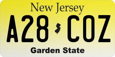 NJ license plate A28COZ