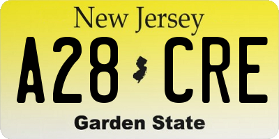 NJ license plate A28CRE