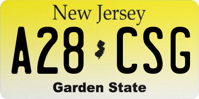 NJ license plate A28CSG