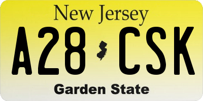 NJ license plate A28CSK