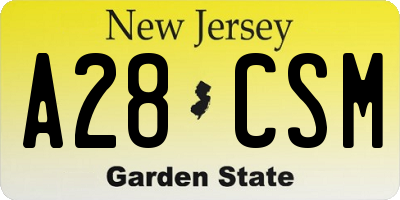 NJ license plate A28CSM