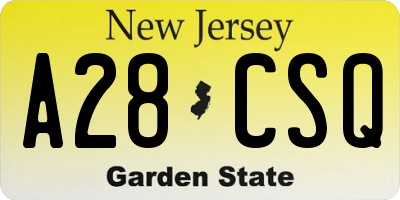 NJ license plate A28CSQ