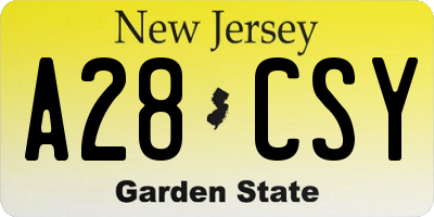NJ license plate A28CSY