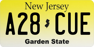 NJ license plate A28CUE