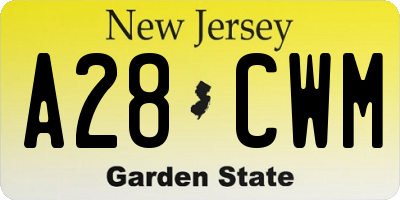 NJ license plate A28CWM