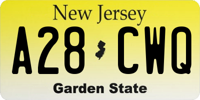 NJ license plate A28CWQ