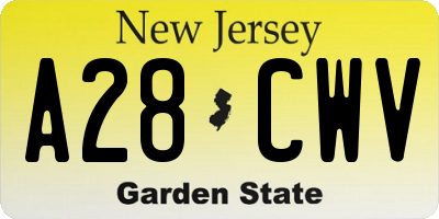 NJ license plate A28CWV