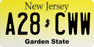 NJ license plate A28CWW