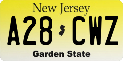 NJ license plate A28CWZ