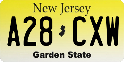 NJ license plate A28CXW