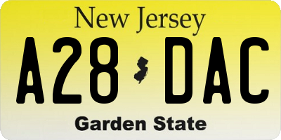 NJ license plate A28DAC