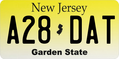 NJ license plate A28DAT