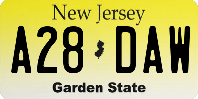 NJ license plate A28DAW