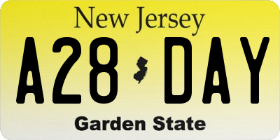 NJ license plate A28DAY