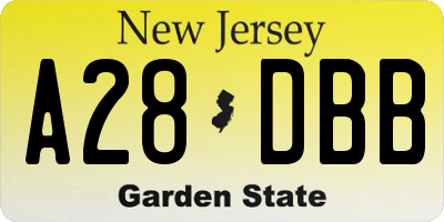 NJ license plate A28DBB