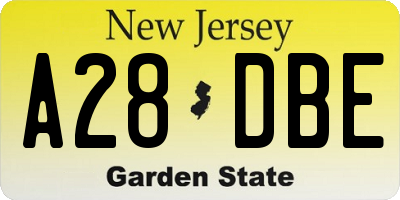NJ license plate A28DBE