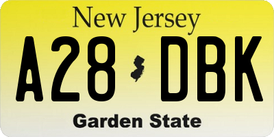 NJ license plate A28DBK