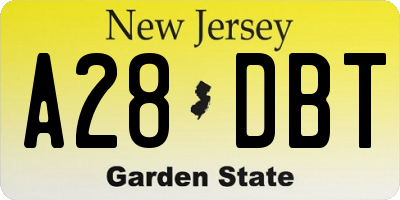 NJ license plate A28DBT