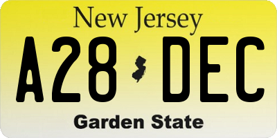 NJ license plate A28DEC