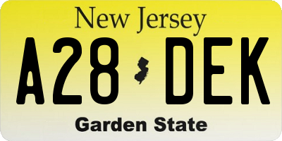 NJ license plate A28DEK