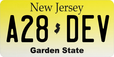 NJ license plate A28DEV