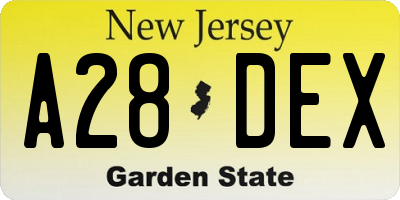 NJ license plate A28DEX