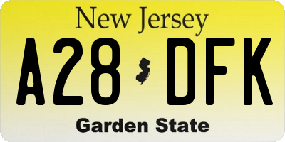 NJ license plate A28DFK