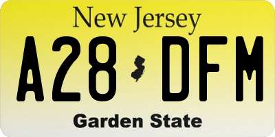 NJ license plate A28DFM
