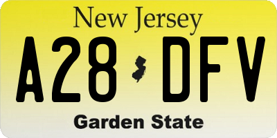 NJ license plate A28DFV