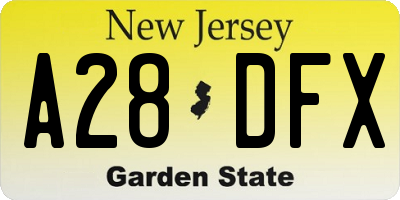 NJ license plate A28DFX