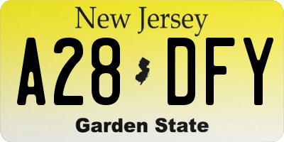 NJ license plate A28DFY