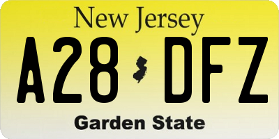 NJ license plate A28DFZ