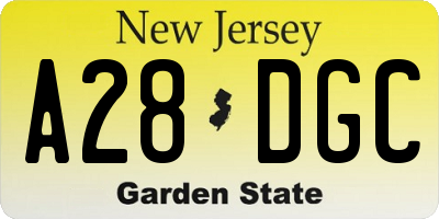 NJ license plate A28DGC