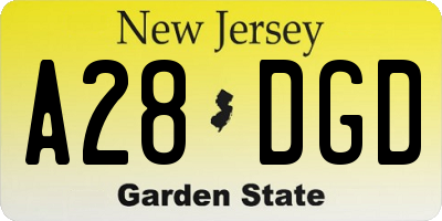 NJ license plate A28DGD