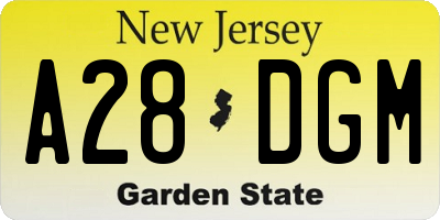 NJ license plate A28DGM