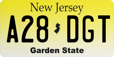 NJ license plate A28DGT