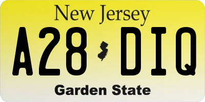 NJ license plate A28DIQ