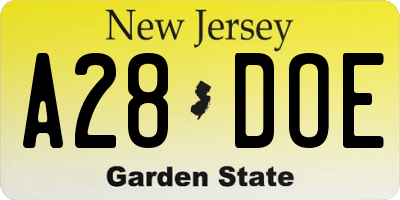 NJ license plate A28DOE