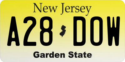 NJ license plate A28DOW
