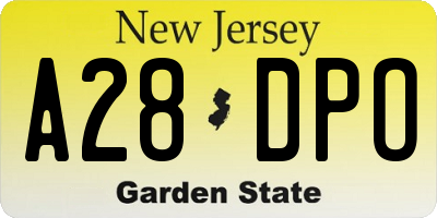 NJ license plate A28DPO