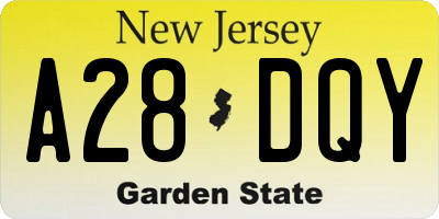 NJ license plate A28DQY