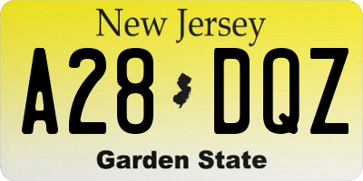 NJ license plate A28DQZ