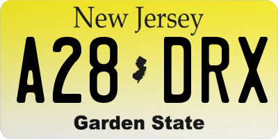 NJ license plate A28DRX
