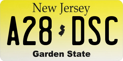 NJ license plate A28DSC