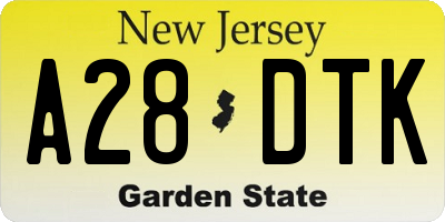 NJ license plate A28DTK