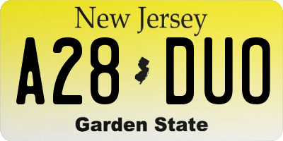 NJ license plate A28DUO